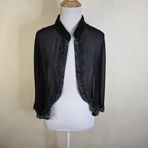 Jkara Shrug Women One Size Black Sequin Sheer Cape Wrap Shawl Jacket Sheer
